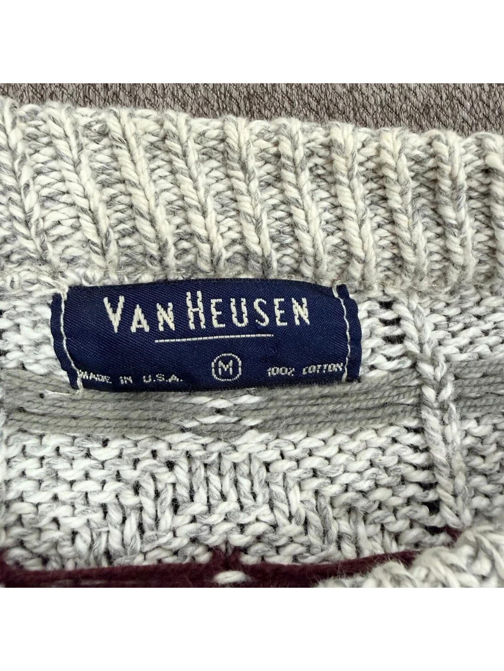 Y2K Vintage Van Heusen Sweater Mens M USA Cotton Fisherman Grandpa Knit